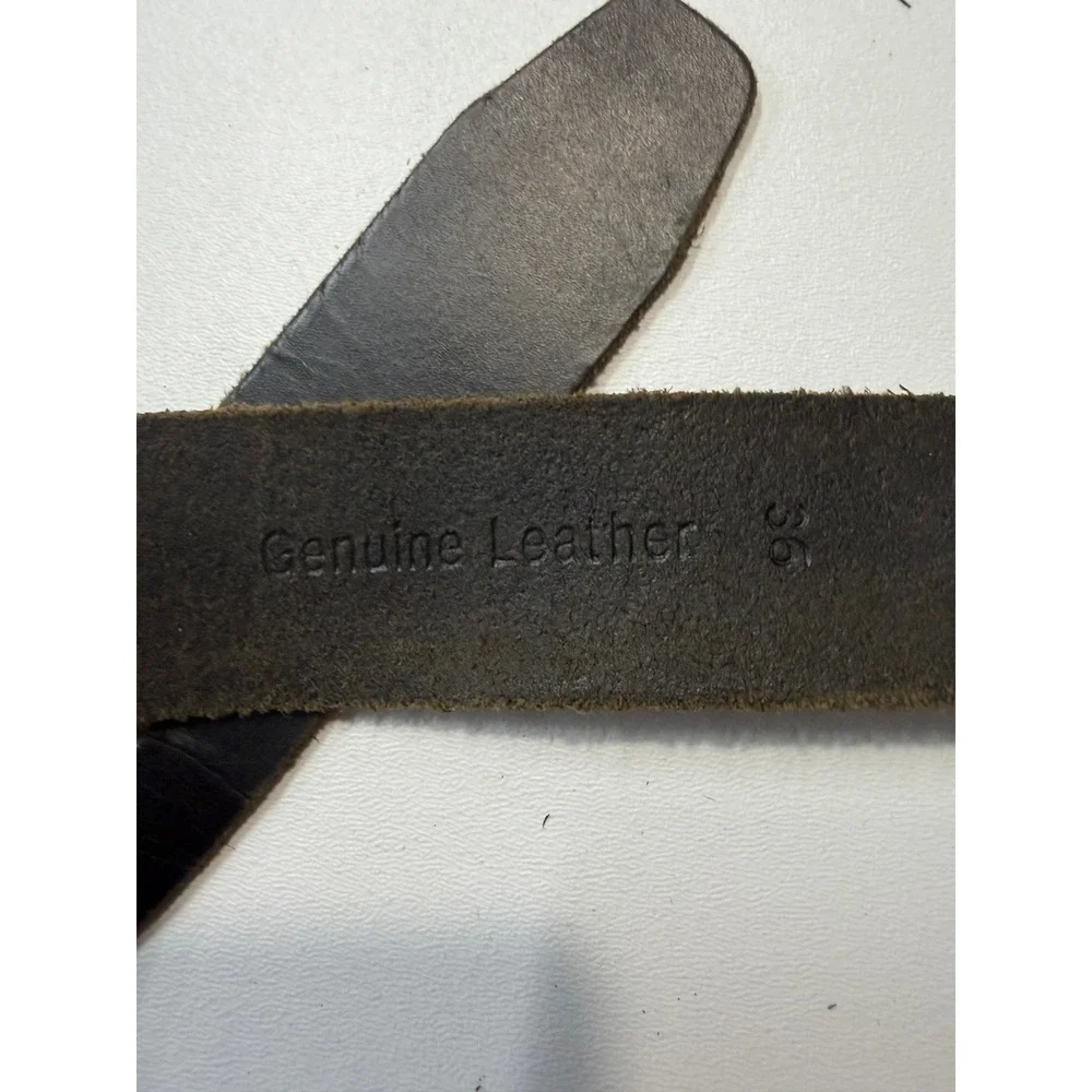 Timberland Mens Black Genuine Leather Belt Size 36 Silver Buckle Rugged Casual